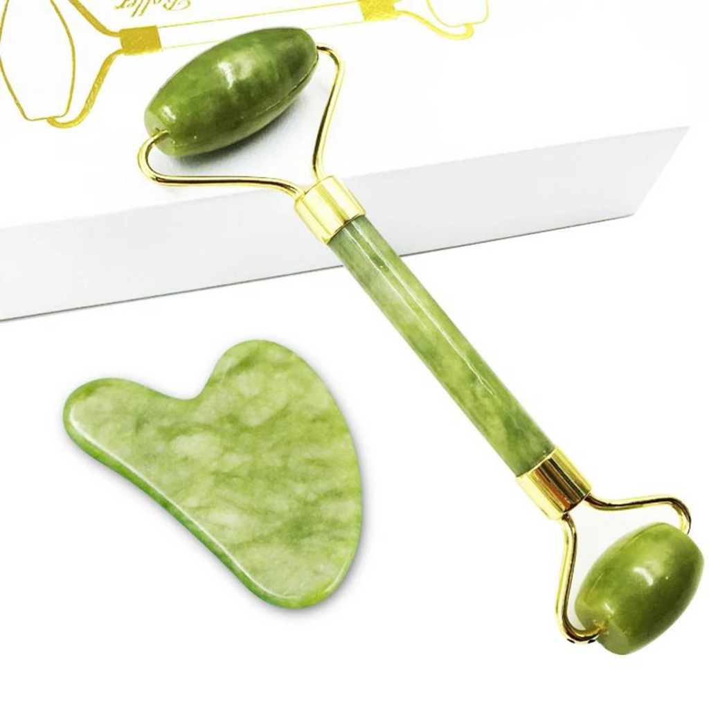 Kit de Masaje Facial Rodillo de Jade y Gua Sha – AuraSkin Chile