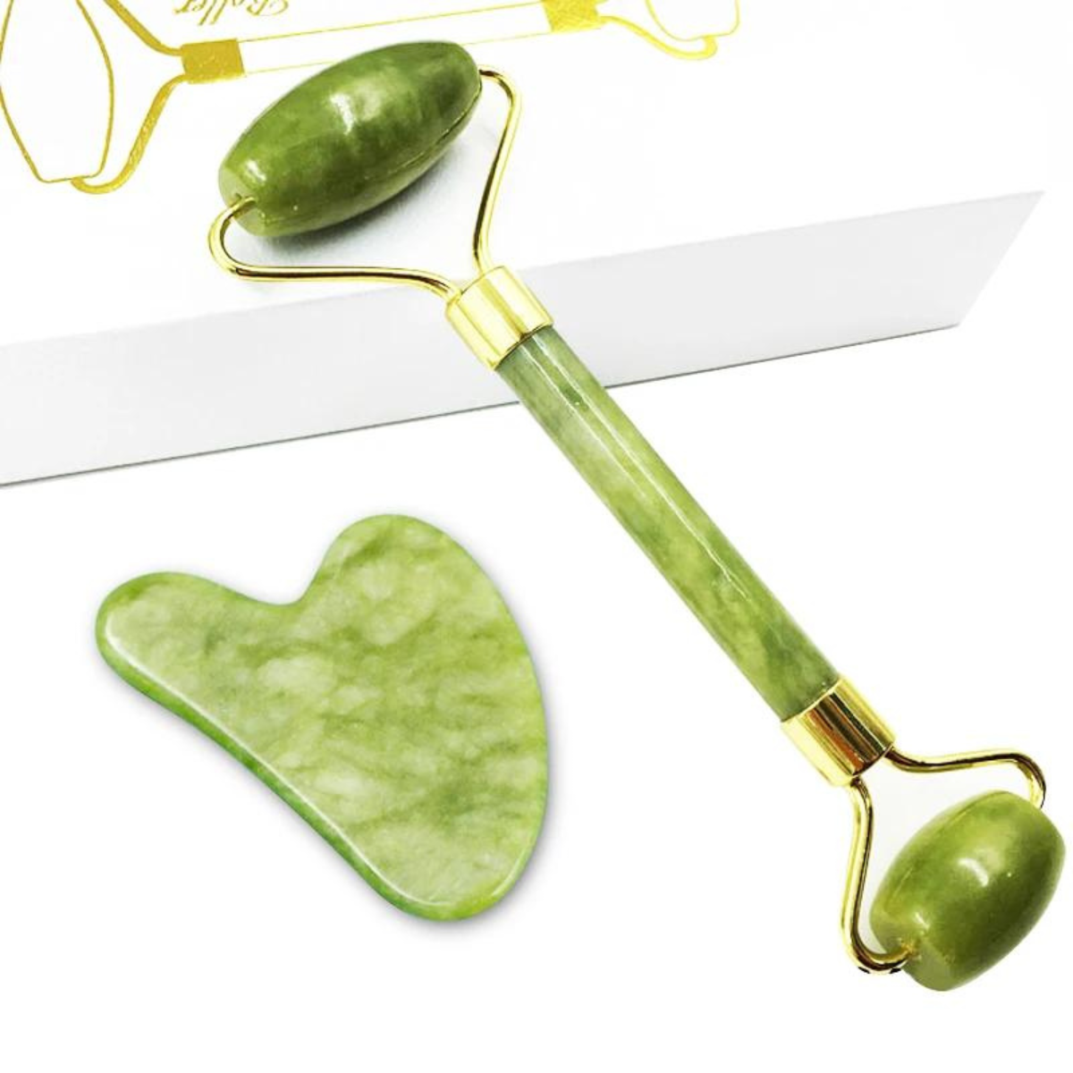 Kit de Masaje Facial Rodillo de Jade y Gua Sha