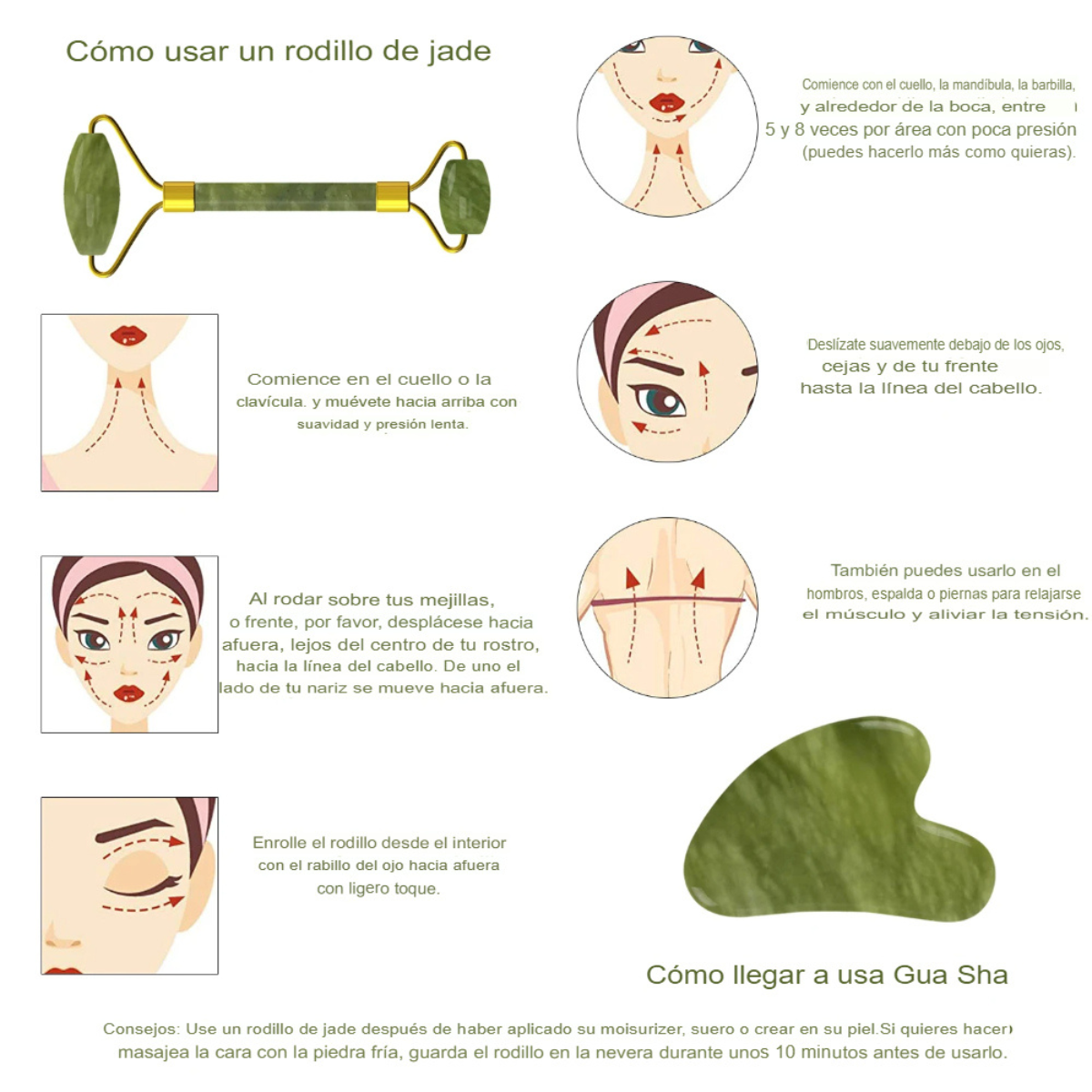 Kit de Masaje Facial Rodillo de Jade y Gua Sha